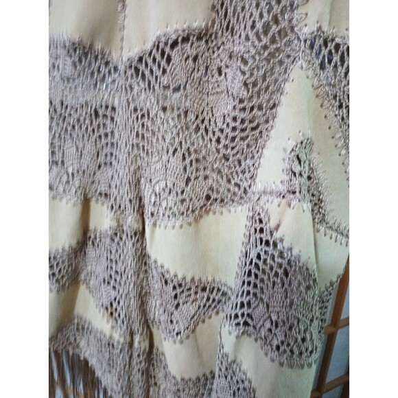Suede Essentials Poncho OSFA Leather Patchwork Crochet Fringe Boho Cape - Picture 5 of 8